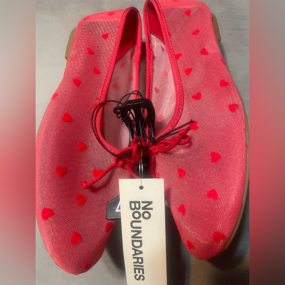 NWT No Boundaries‎ Mesh Ballet Flats Red Heart Print Size 7 Memory Foam - Picture 12 of 12